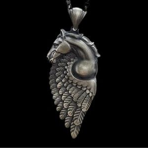 Winged Horse Pendant Sterling Overlay Stainless Steel Necklace